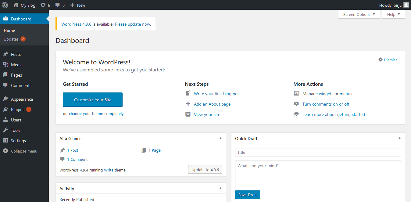 WordPress: Dashboard