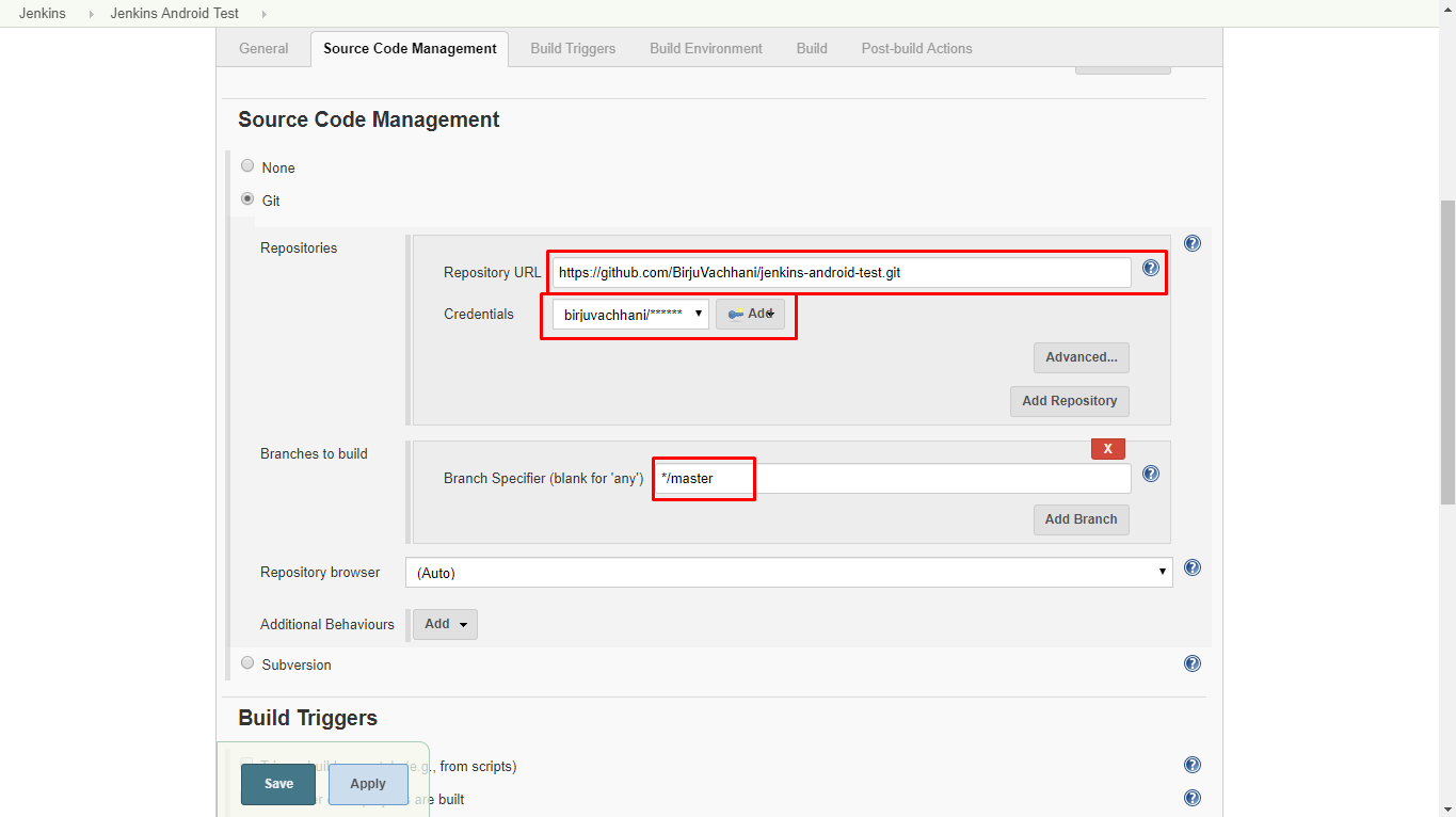 Jenkins Git Branch Configuration